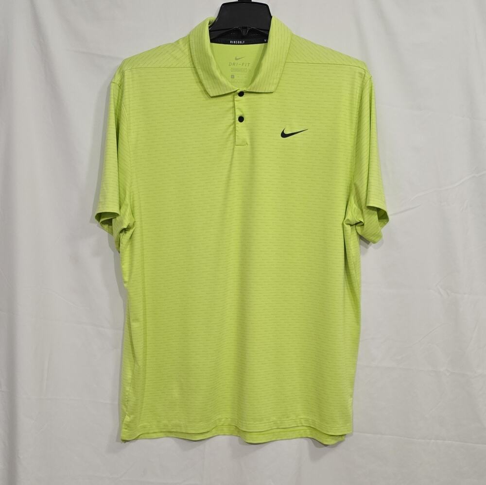 Nike Golf Dri-FIT Mens XL Green Striped Standard Fit Pique Polo Shirt